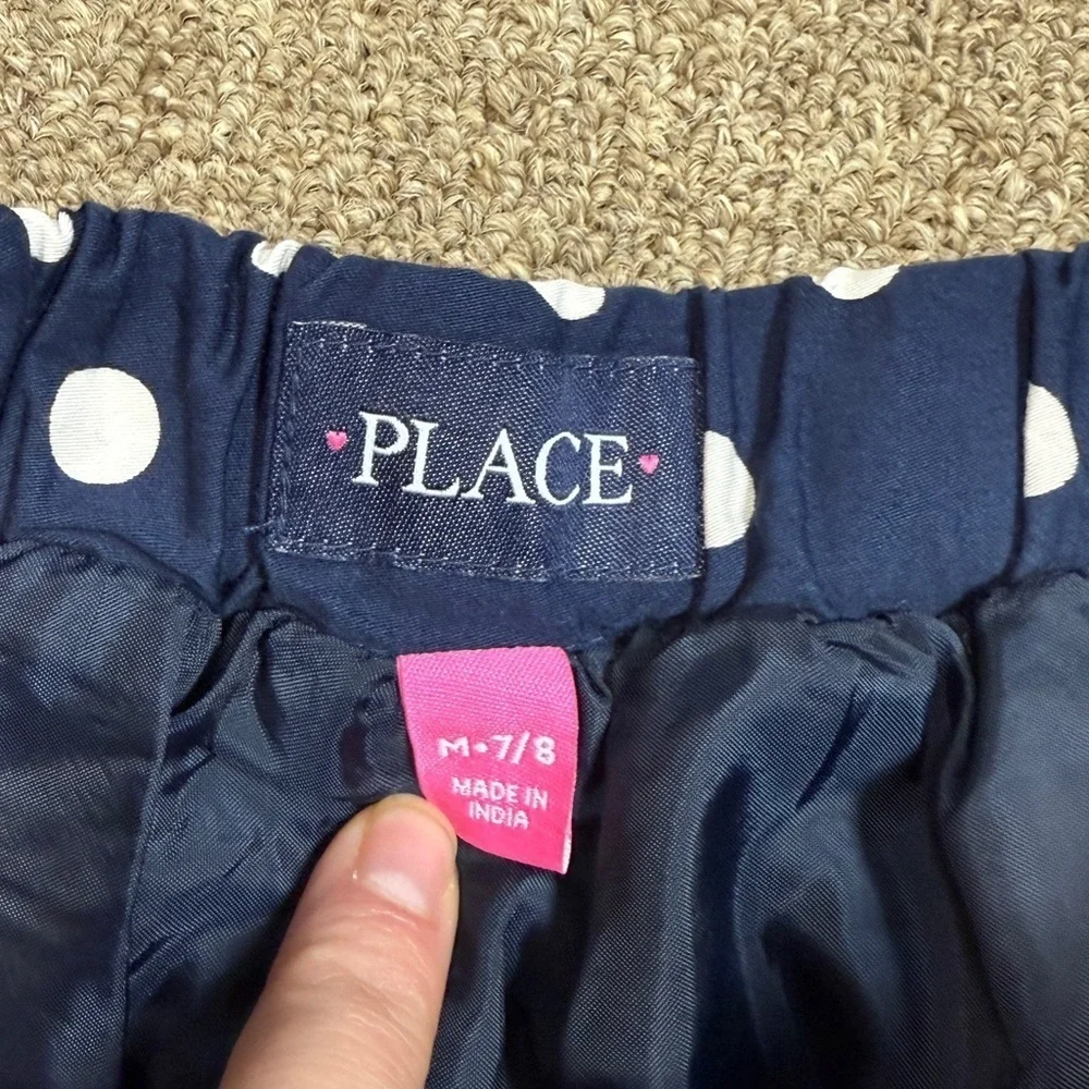 Children's Place: Girls Navy Blue / White Polka Dot Skirt, M (7 / 8)